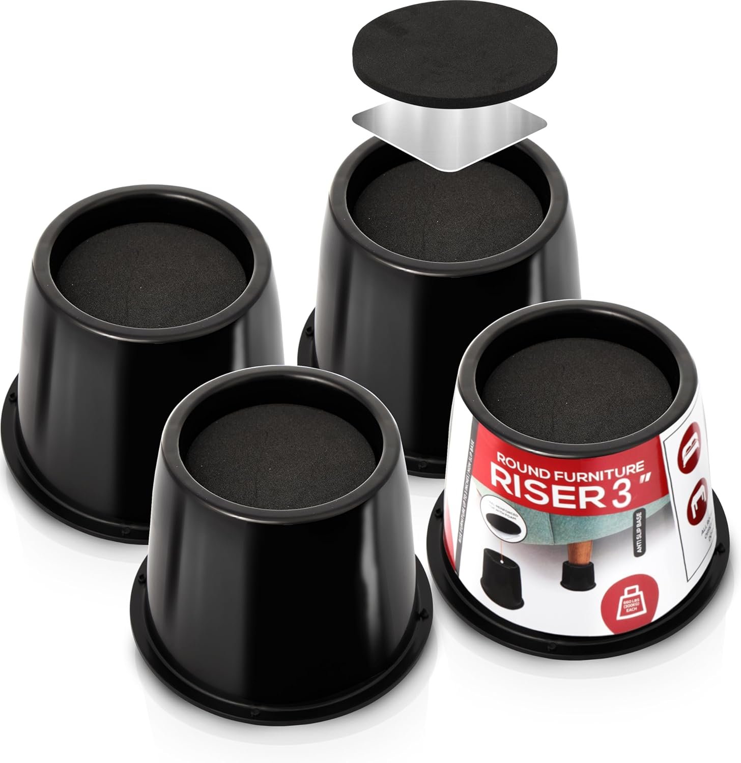 Utopia Bedding 3 Inch Bed Risers 4 Pack Round Furniture