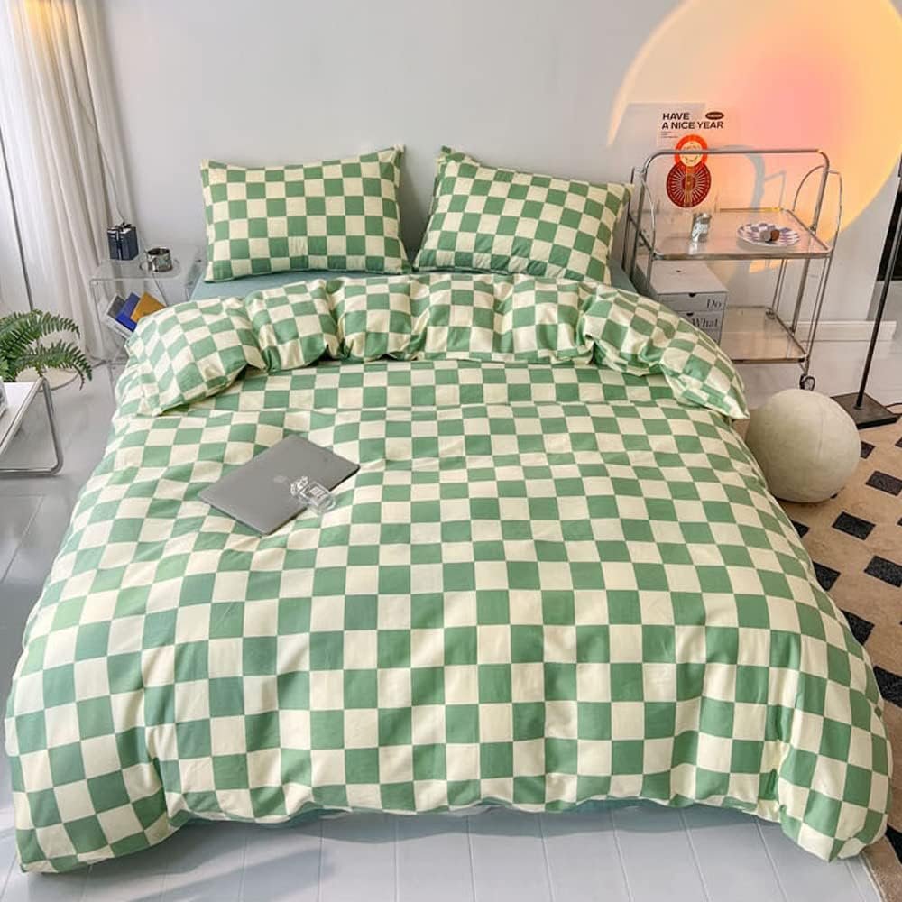 Wellboo Sage Green and White Plaid Comforter Set for Queen Beds – Modern Checkerboard Bedding for Men, Women, Boys, and Girls – Luxurious Cotton Geometric Quilts 1 Wellboo Sage Green and White Plaid Comforter Set for Queen